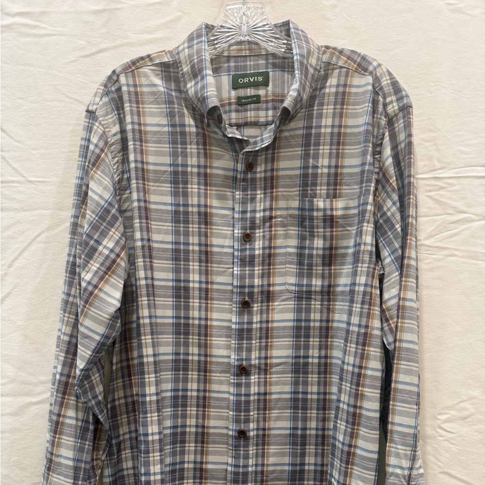 Orvis Men's Blue Plaid Shirt
